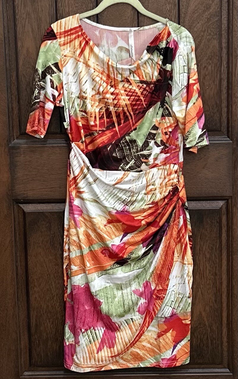 NY COLLECTION Women’s Dress Size Medium Multicolor Short Sleeve Ruched Wrap NWT