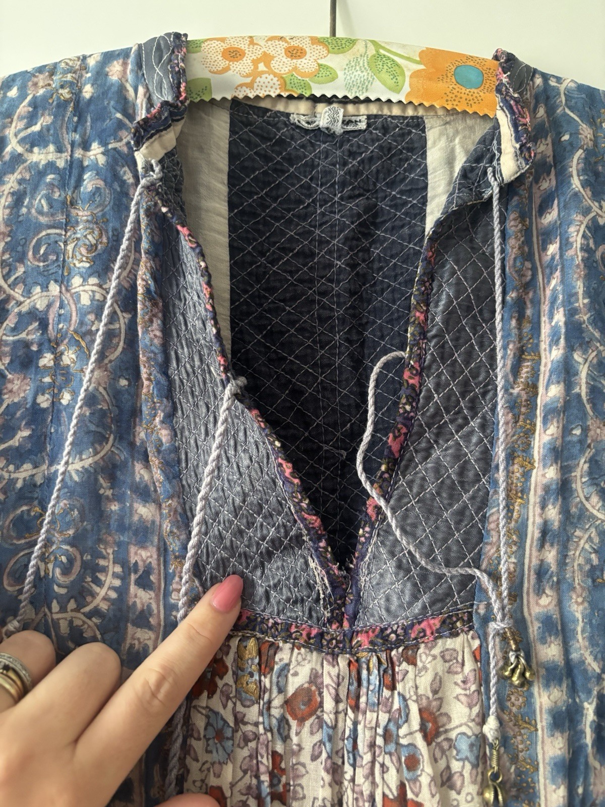 1970s vintage cotton gauze Indian block print dress true vintage antique size M