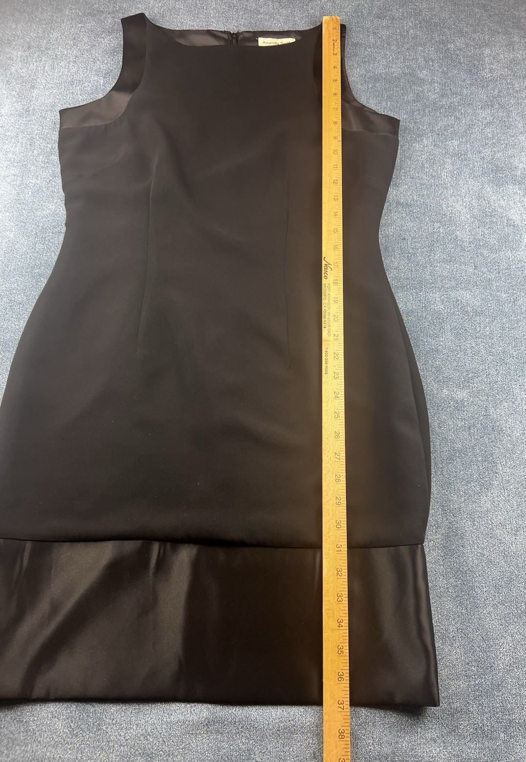 Amanda Smith Y2K Black Sheath Shift Dress Black Satin Trim Women’s Size 10