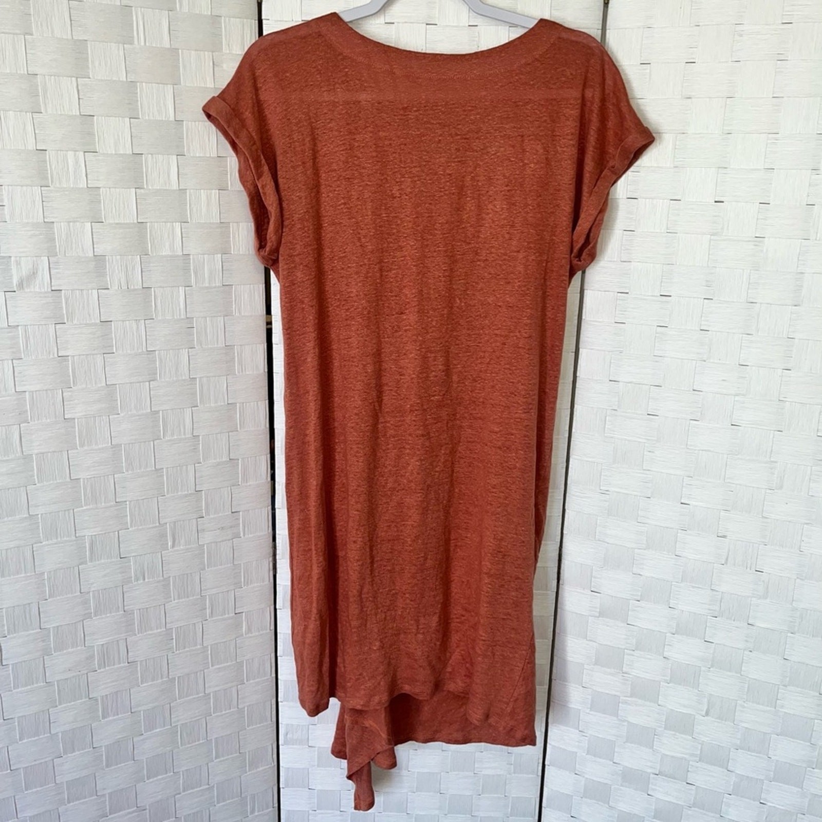 MOD REF 100% Linen Gathered Ruched Asymmetrical Dress Women’s Size Small Salmon