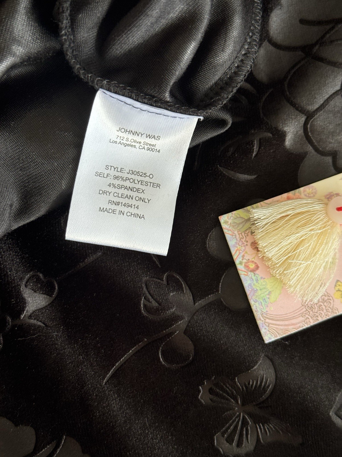 New🌺 New Johnny Was Embossed Stretch Velvet Black Floral Midi Dress S