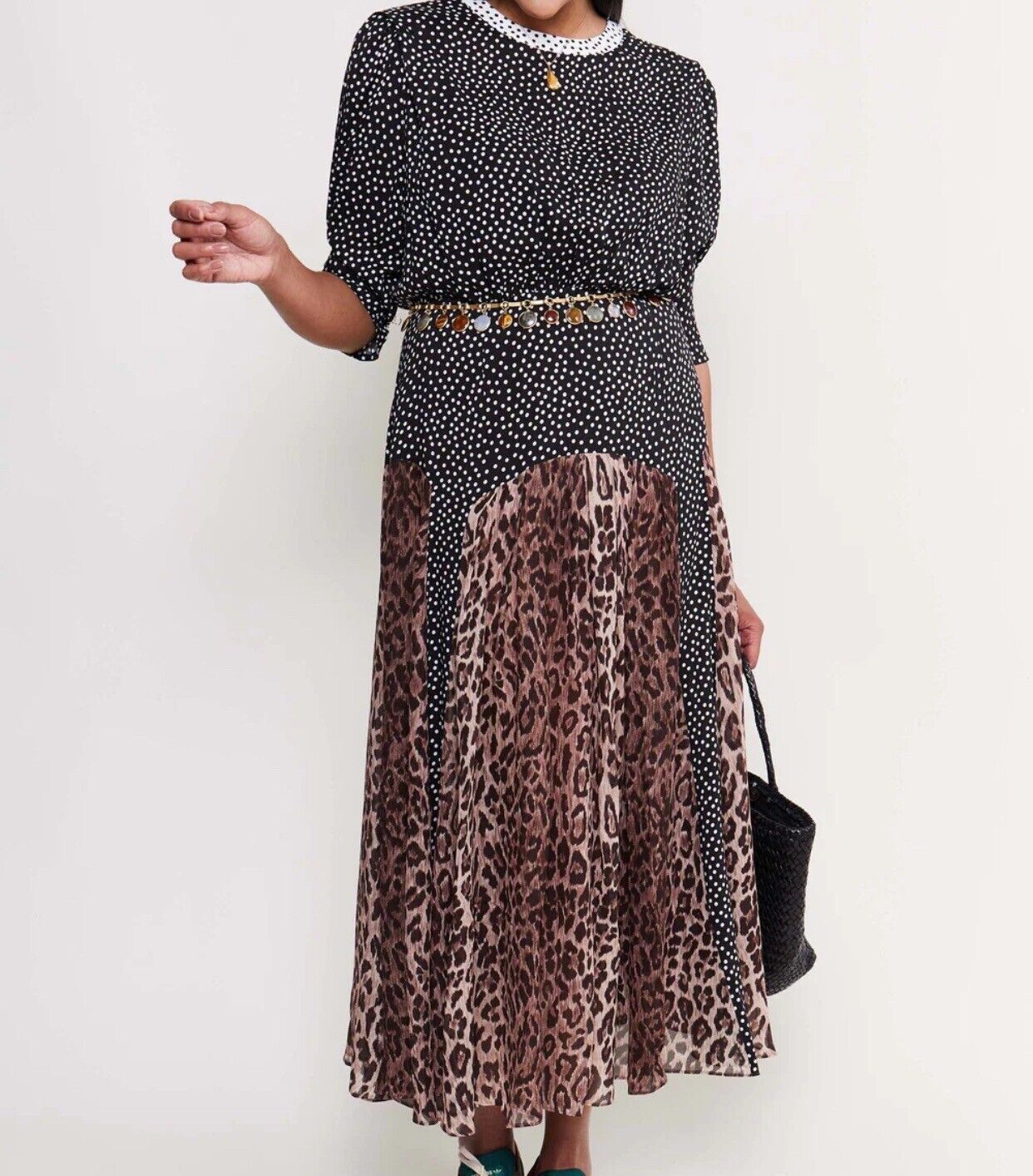 New Rixo Meg Leopard Polka Dot Short Sleeve Midi Dress XXS XS S M L XL 2XL 3XL