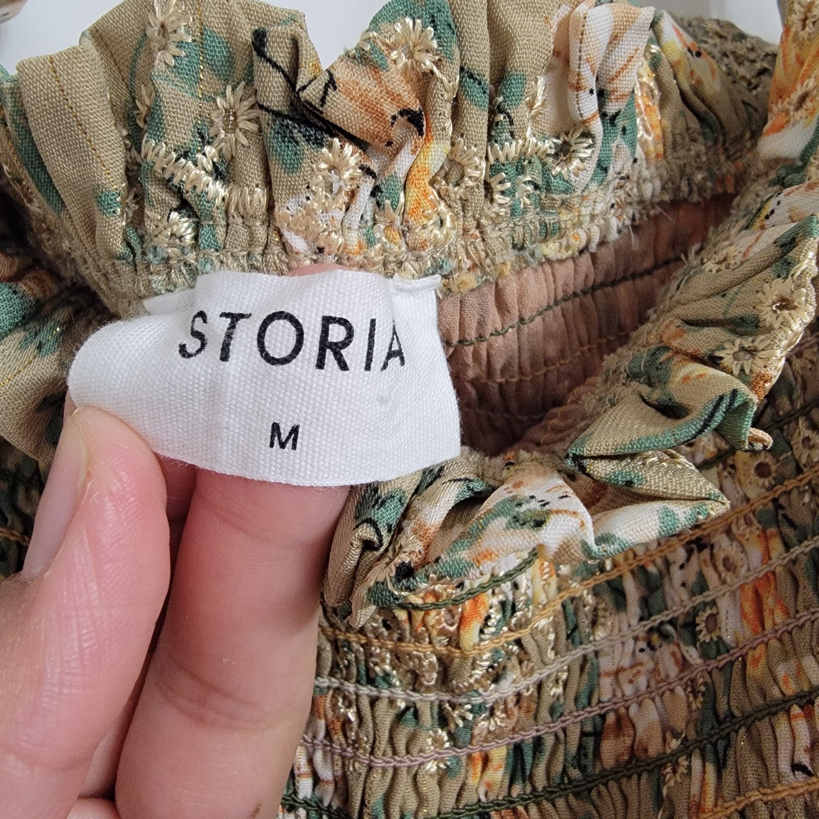 Storia Floral Daisy Smocked Ruffle Dress Tie Straps Tube Dress Eyelet Bodycon M