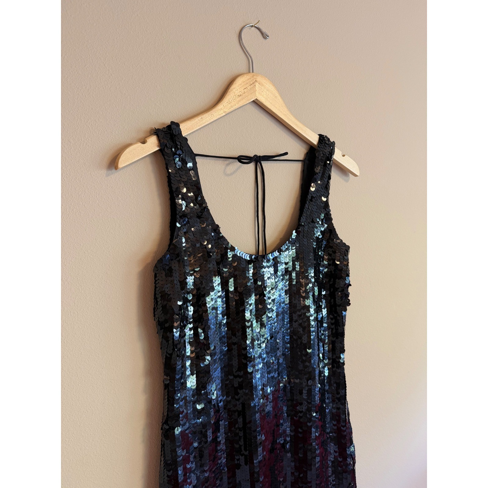 Club Monaco Black Sequin Mini Dress Low Back Tie Sleeveless Party Cocktail 2