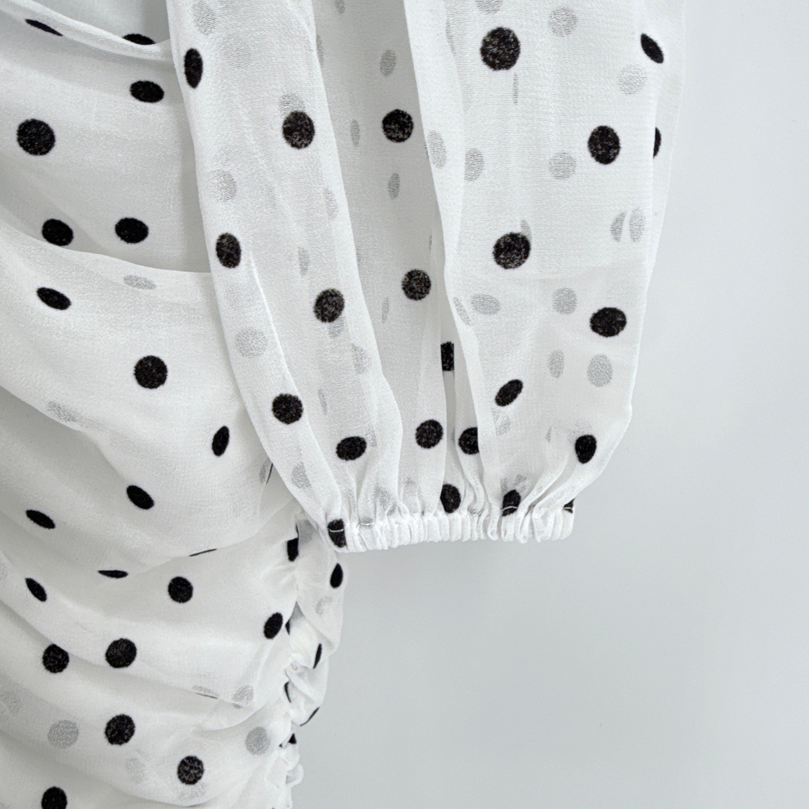 Lovers and Friends Arielle White Black Polka Dot Ruched Mini Dress EUC Small