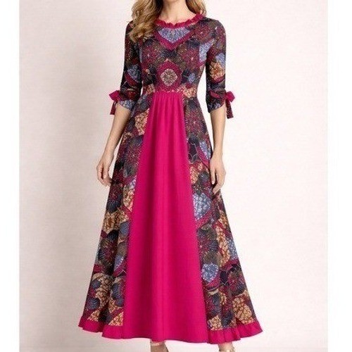 70s Boho Patchwork Print Maxi Dress Medium Handmade Hippie Cottage Festival