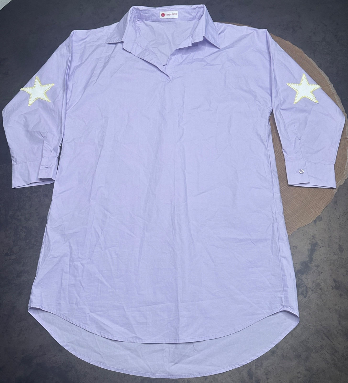 Caryn Lawn Purple Poplin Shirt Dress OSFM Star Patch Relaxed A-line Star Patch