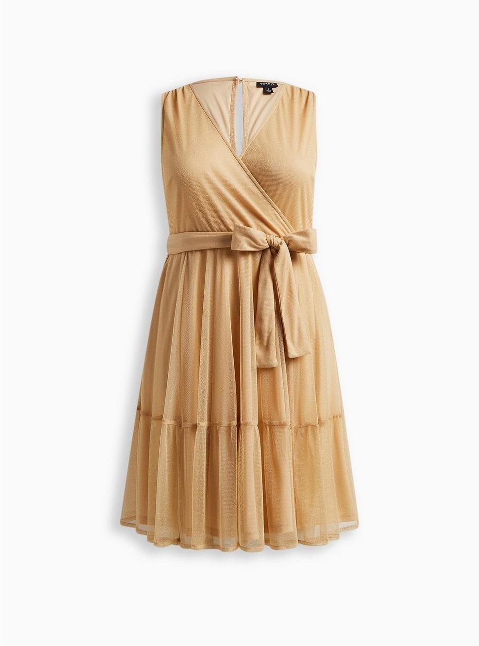 Torrid At The Knee Glitter Lurex Surplice Tiered Dress Tan 6 6X 30 #G02912