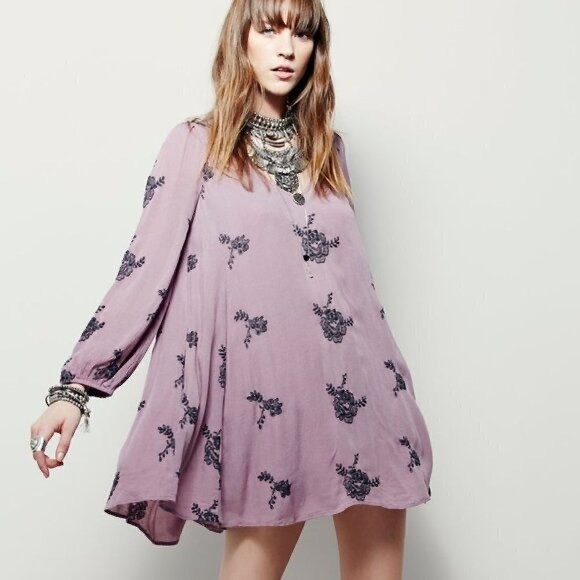 Free People Embroidered Emma Austin Mini Dress Elderberry Boho Cutout Back XS