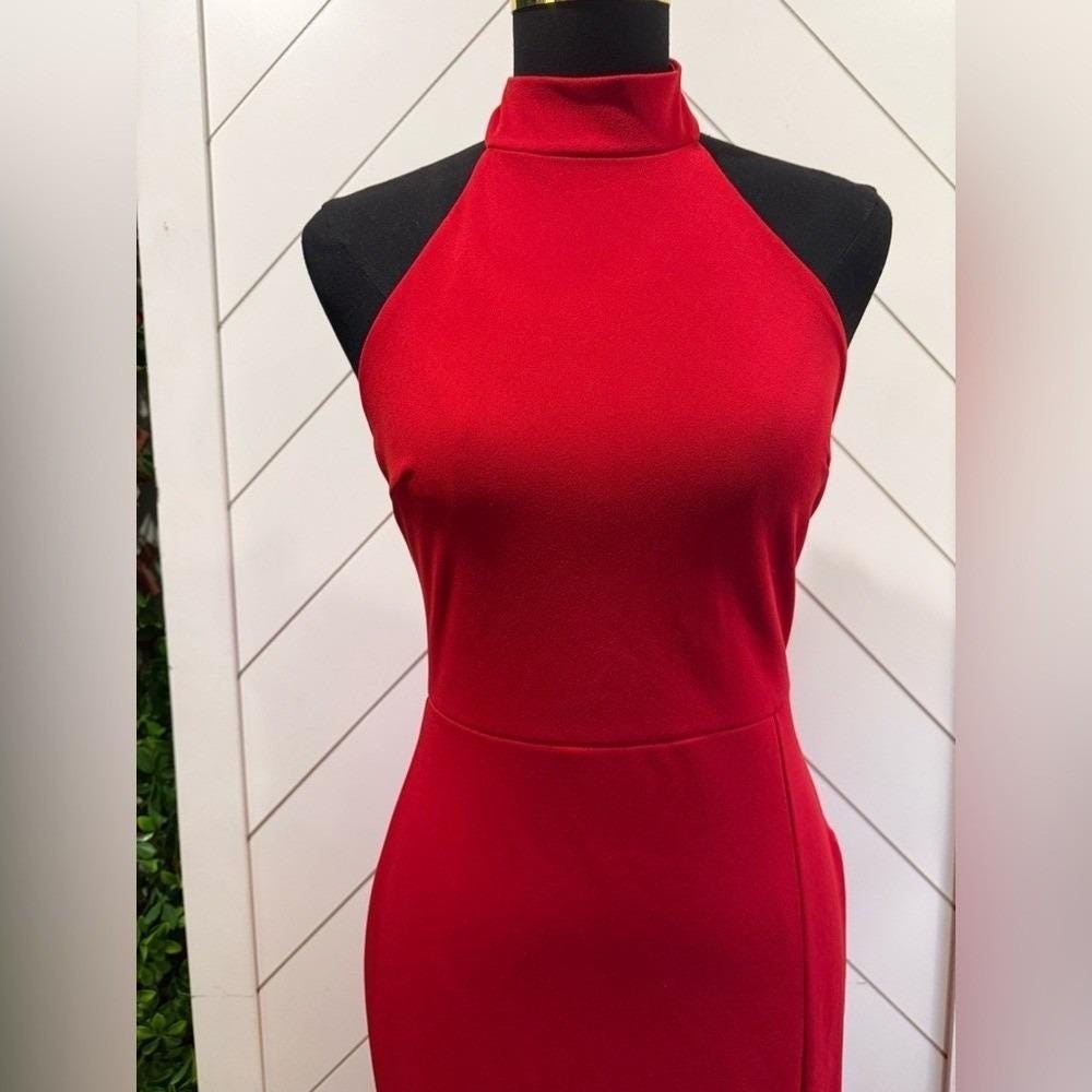 Remarkable Elegance Red Backless Halter Column Dress
