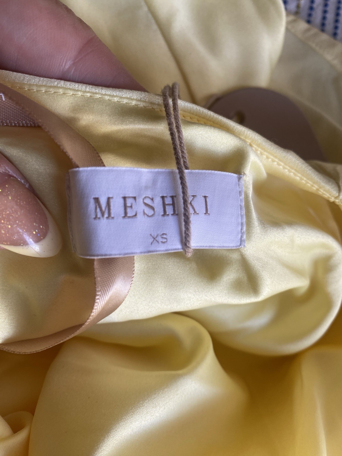 MESHKI Butter Yellow Satin Low-Cut Back Sleeveless Maxi Dress Size XS NWT