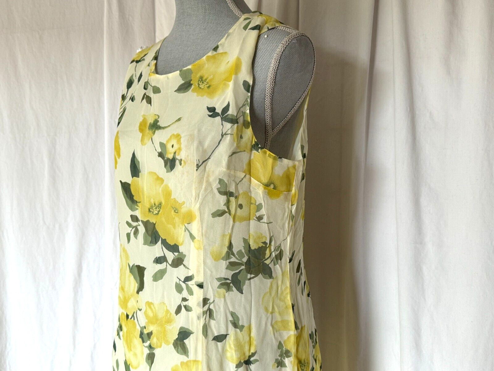 Vintage spring summer yellow beige multi color floral print Maxi Dress S Med?