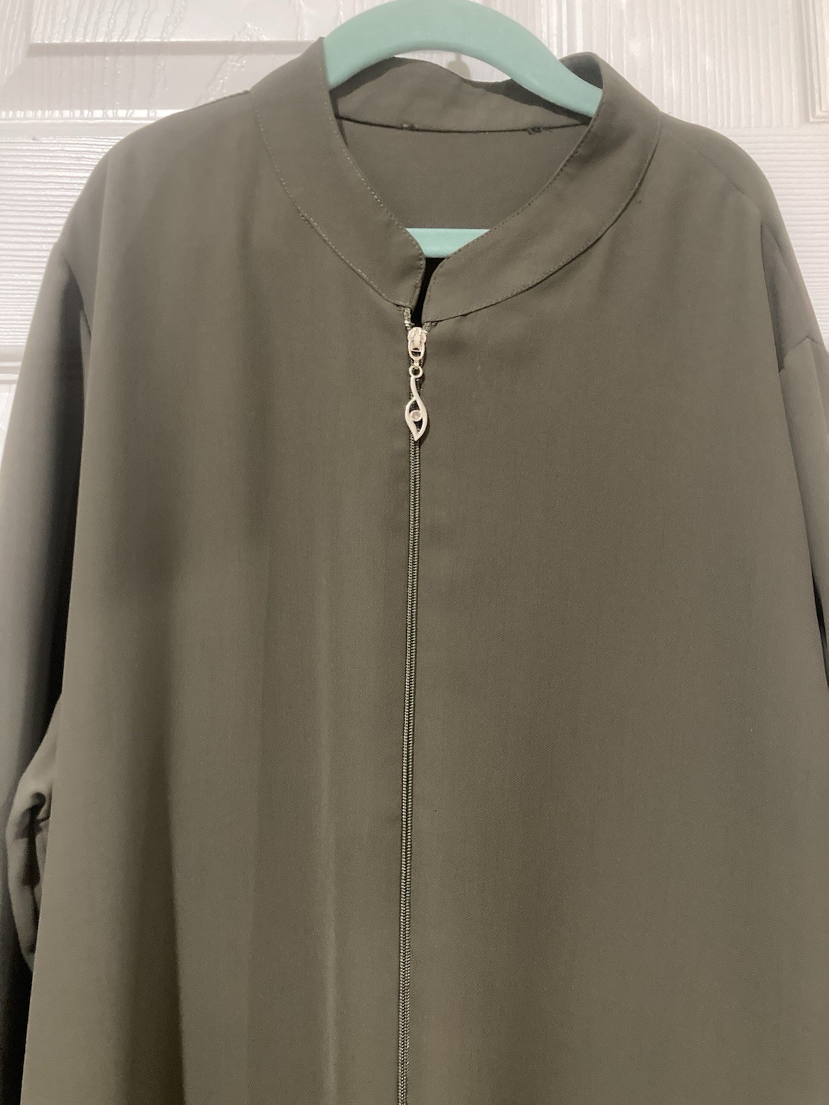 Women’s Green Solid Kaftan Maxi Dress Collared Long Sleeve Full Zip Size L