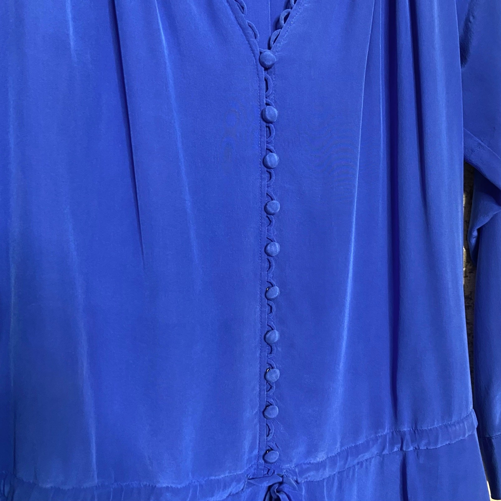 Rebecca Taylor 100% Silk Button Front Tiered Skirt Dress in Cobalt