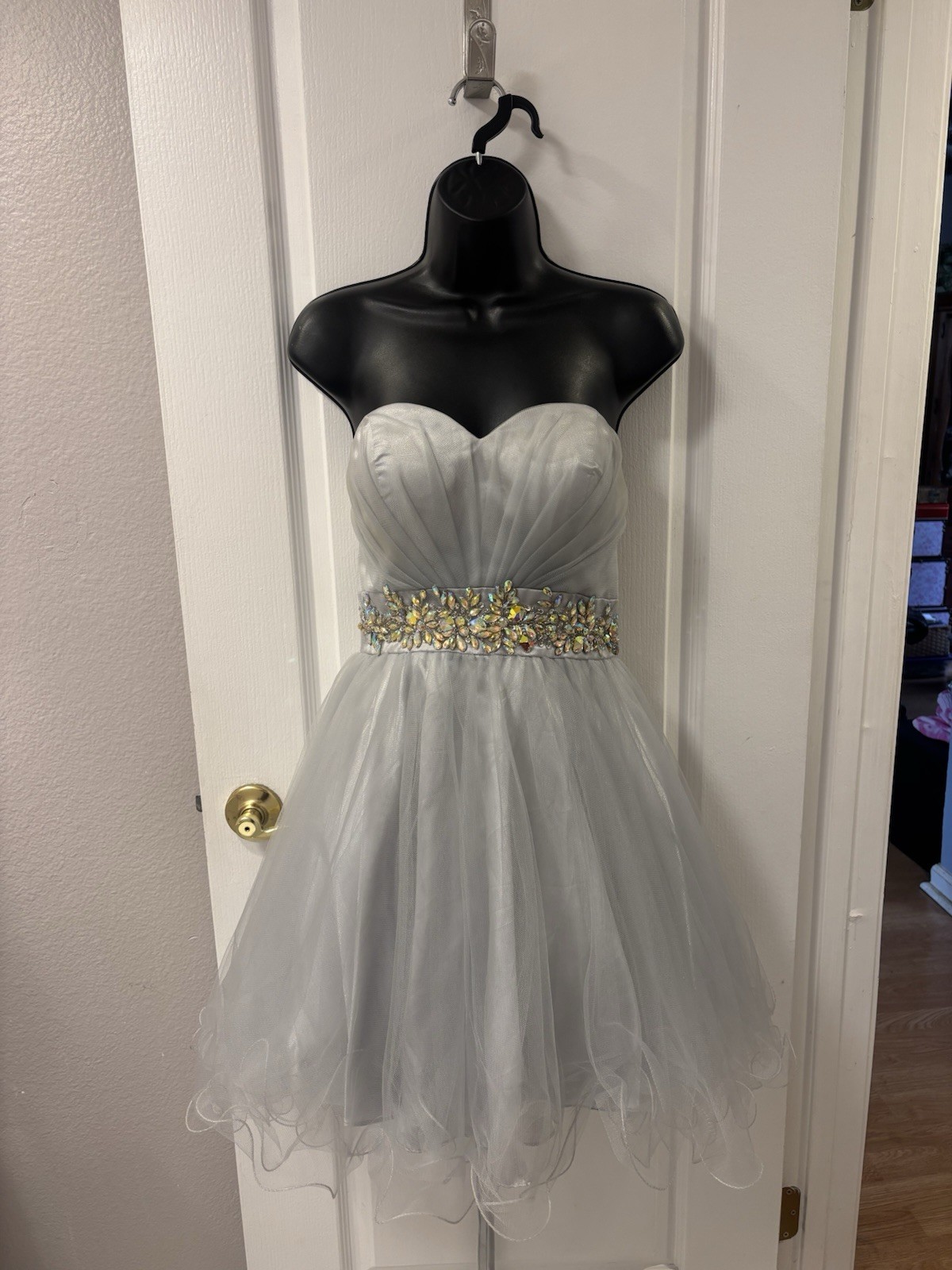 Ruffle Tule Strapless Sweetheart Short Homecoming Formal Dress Embellished Waist