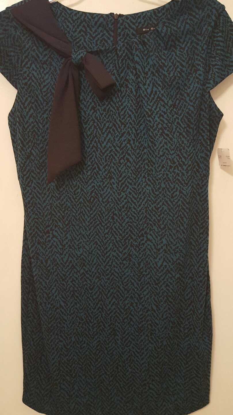 Nwts Blu Sage Ladies Size 12 Teal & Black Cap Sleeve Dress