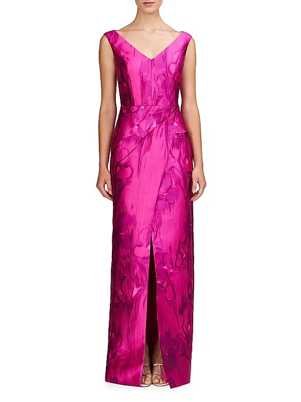 NWT Kay Unger Astrid Floral Satin Column Gown Women’s Formal Maxi Dress Size 8