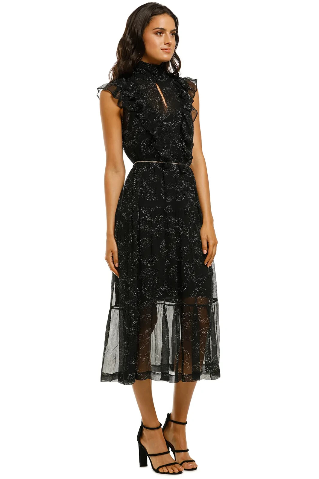 HUSK Mirage High Neck Ruffle Midi Dress Black Cocktail Event Size 12 AU preowned