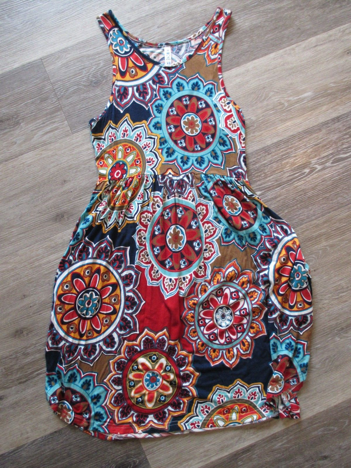 LADIES WOMENS HIMONE SUMMER DRESS SIZE XS SIDE POCKETS MULTI COLOR