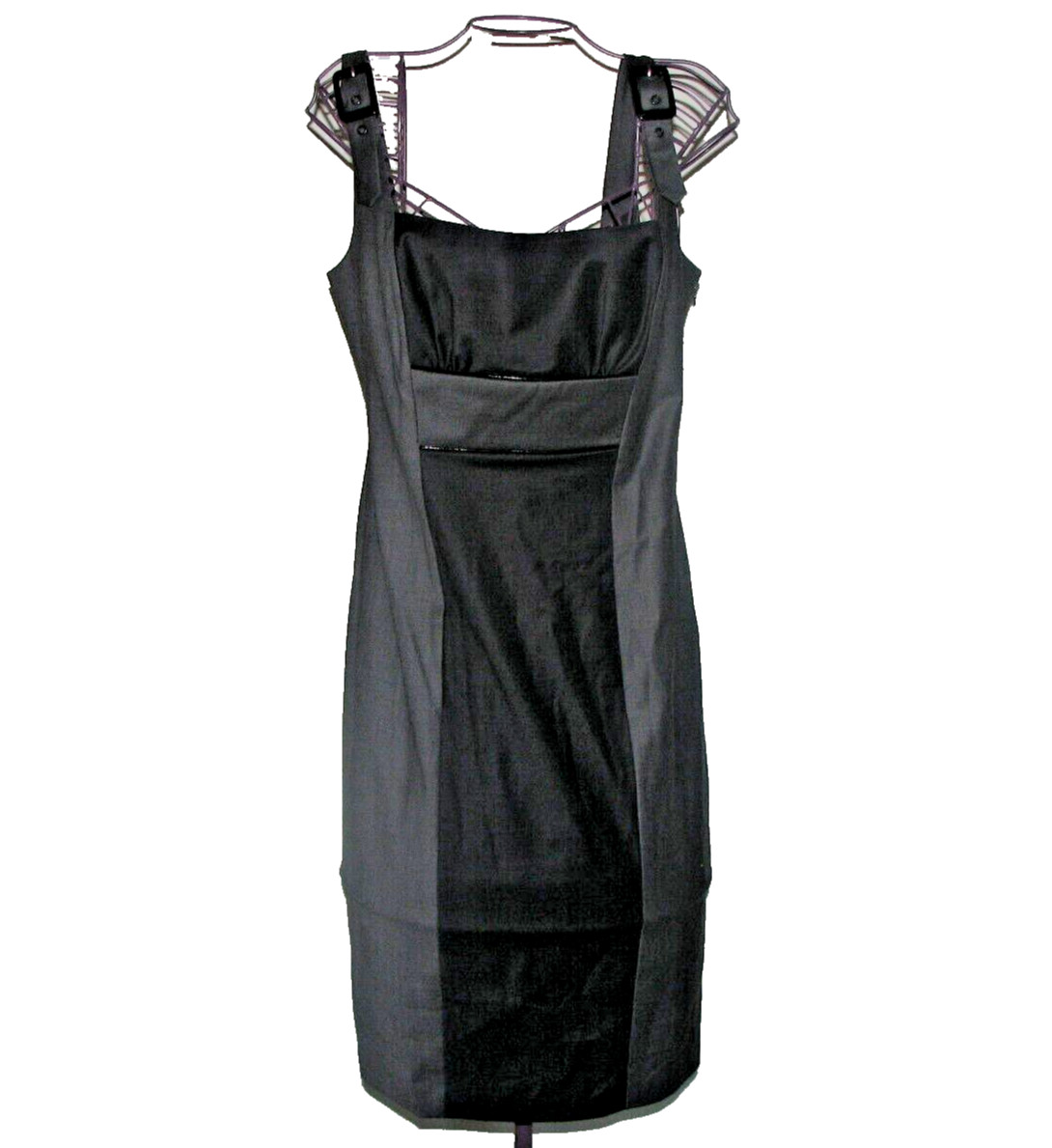 Bebe Dress Size M Gray & Light Gray Buckle Strap Slim Dress Side Zipper NWT