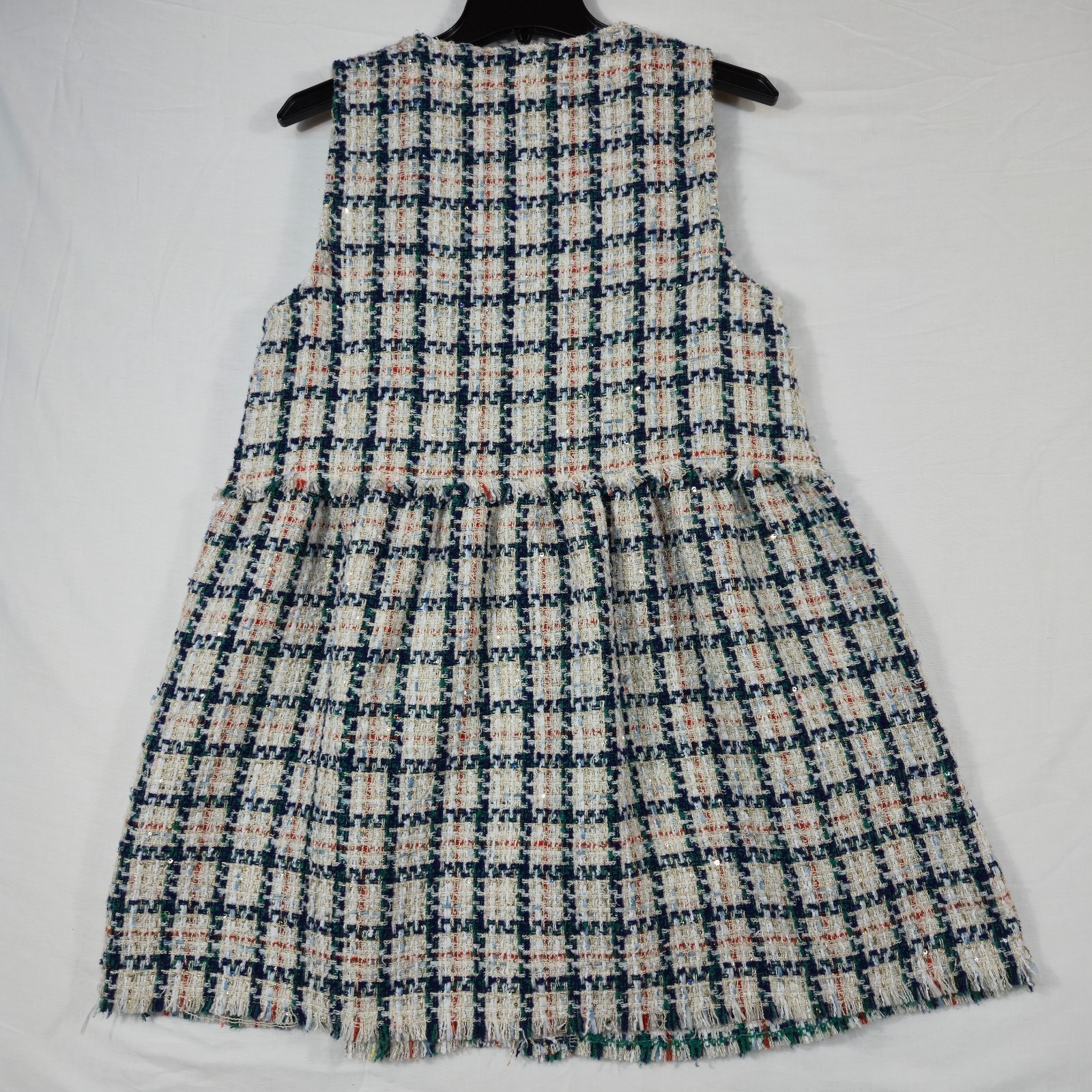 Pol Mini Dress Womens Small Multi Plaid Pleated V Neck Sleeveless Button Front