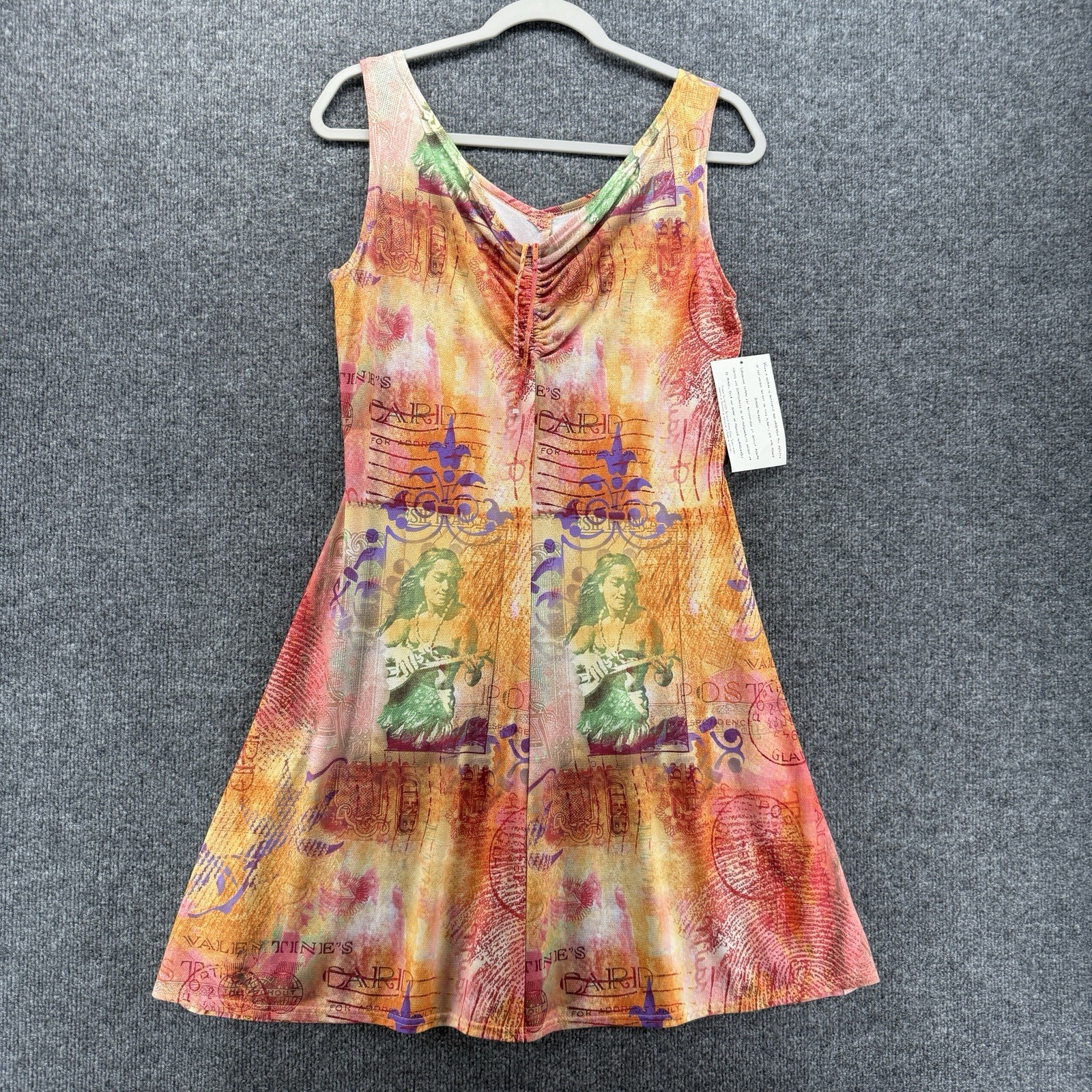 Linda Lundstrom Dress Womens 12 Patchwork Post Card Artsy A-Line Flowy Abstract