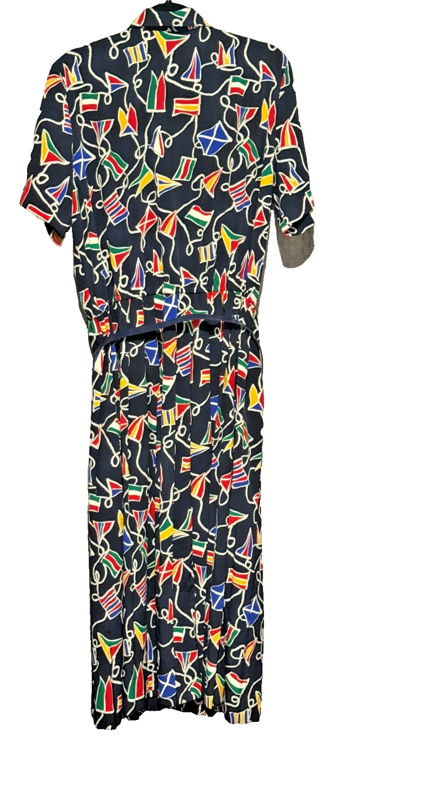 Talbots Nautical Theme Flag Rope Navy Button-Down Dress w/ Matching Belt Size 16