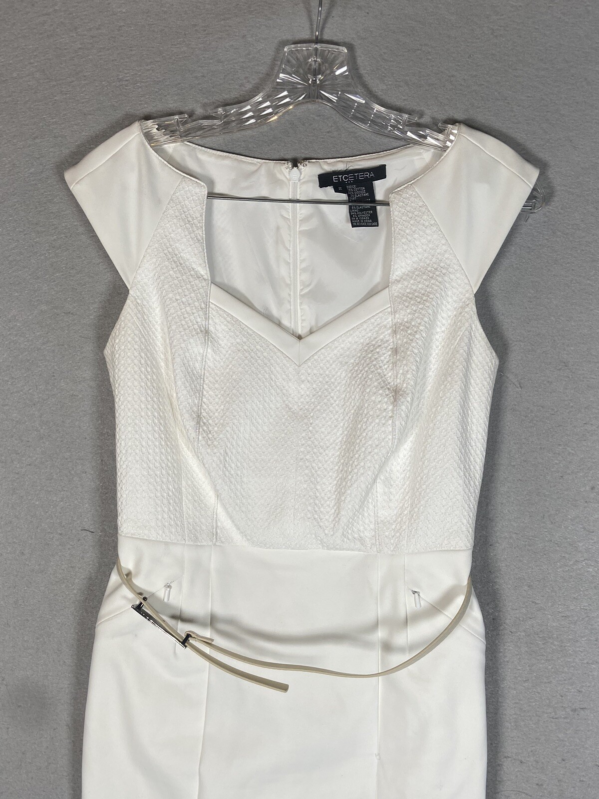 Etcetera White Cap Sleeve Dress Side Zipper Pockets Zipper With Belt Sz 2