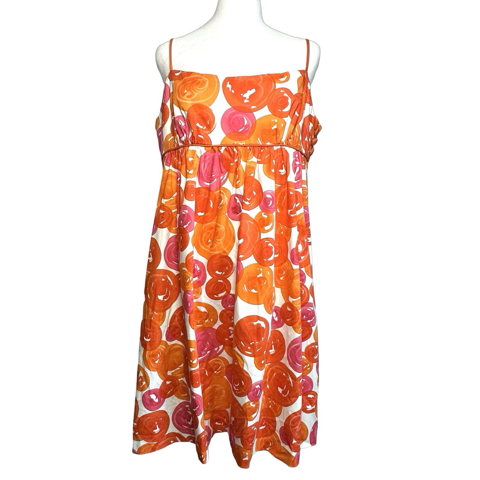 Signature London Style Spaghetti Strap Orange Pink Bubbles Dress Sundress Sz 14