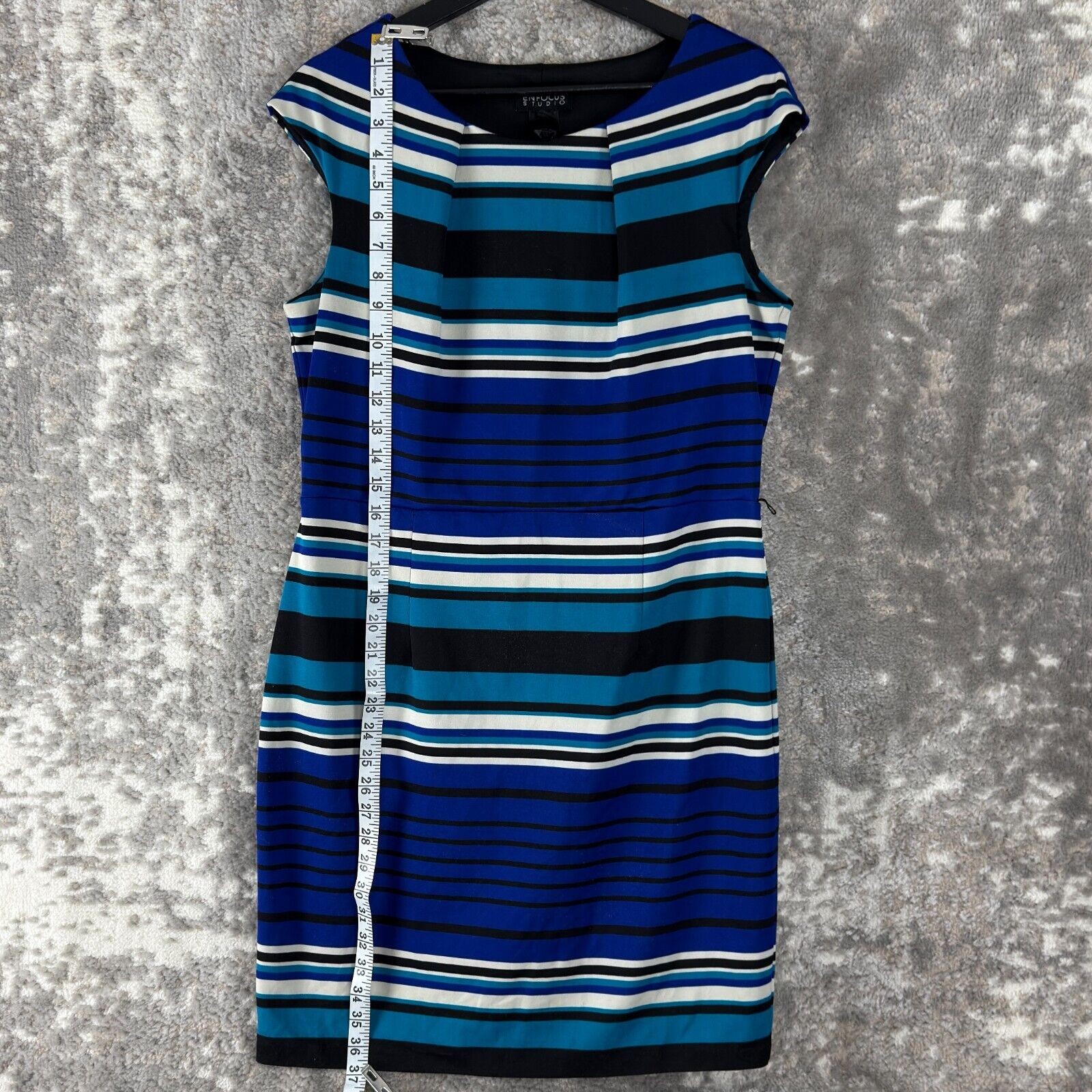 En Focus Studio Size S Striped S Cap Sleeve Sheath Knee Length Dress Blue