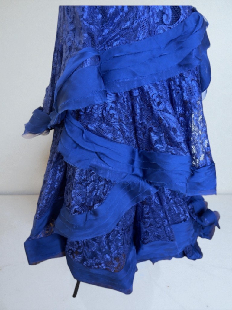 Mac Duggal Iridescent Ruffle Sequin Beads Ruffle Maxi Mermaid Lace 10 Blue Dress
