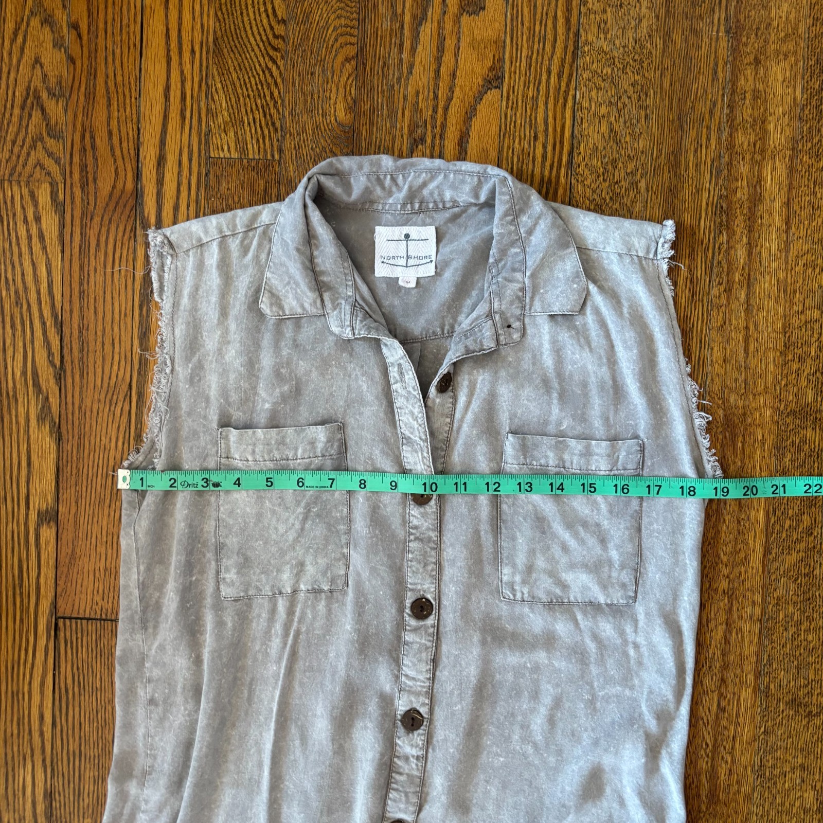 North Shore Mineral Wash Rayon Sleeveless Shirt Dress Medium Gray