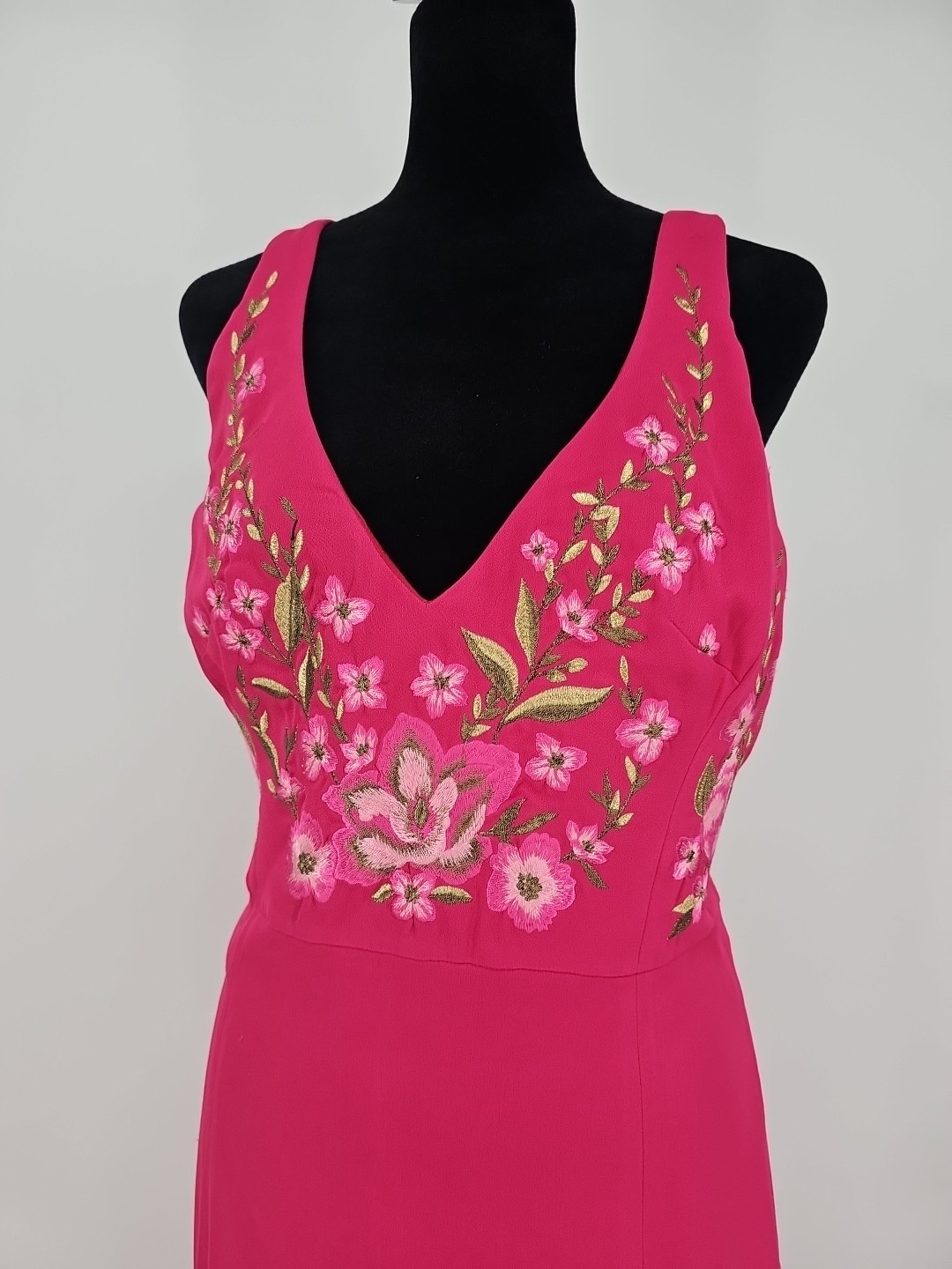 Marchesa Notte Gown 4 Pink Floral & Bird Embroidered Racer Back Evening Maxi