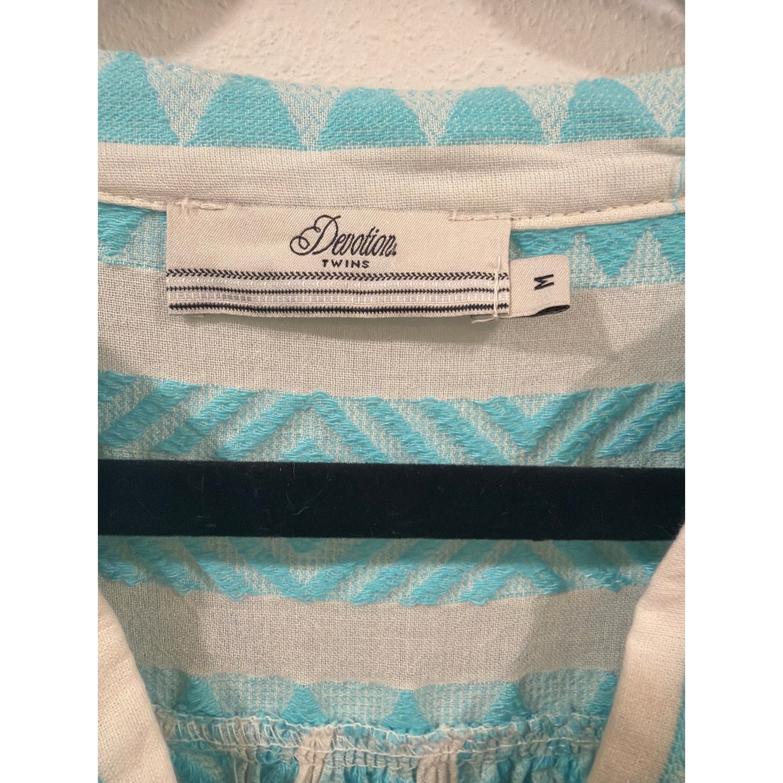 Devotion Twins Embroidered Ella Tunic Dress Size Medium B Blue Off White Boho