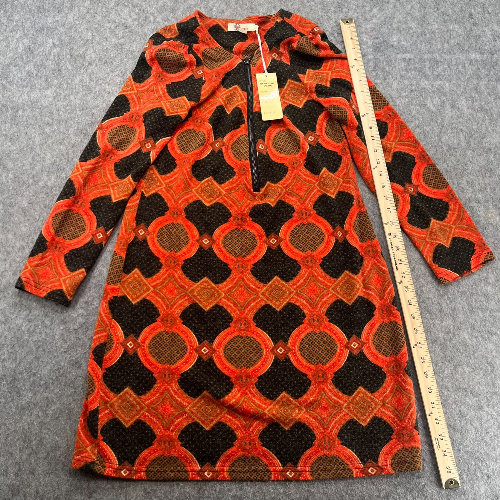 Aryeh Anthropologie Abstract Print Sweater Dress Shift Size L Orange Black NEW