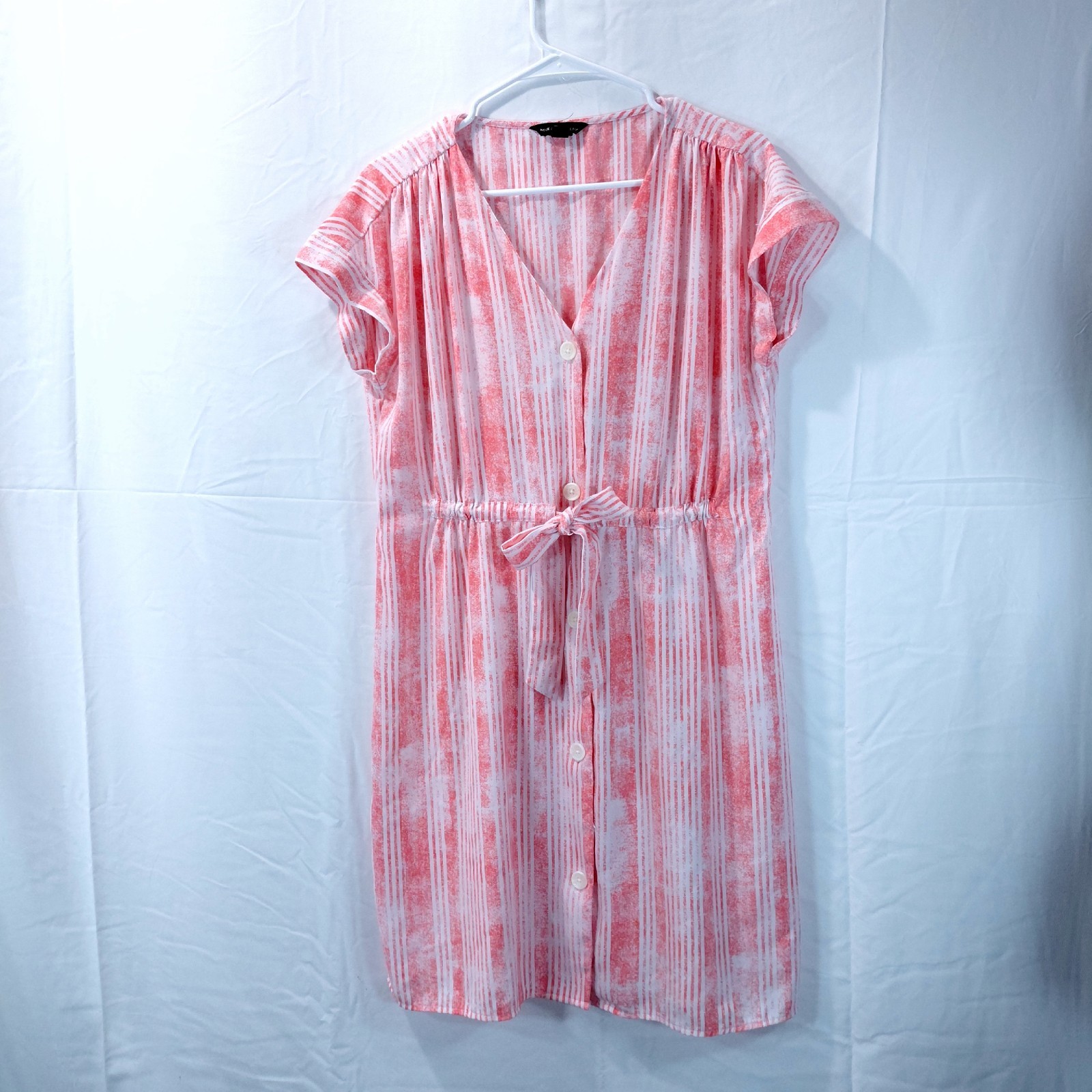 Rock & Republic Dress Women’s Size L Striped Botton Up Adjustable Waist Tie
