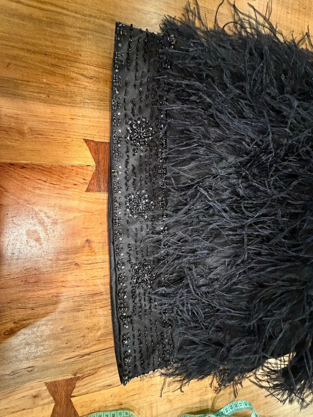 Sue Wong Black Silk Ostrich Feather Dress Beaded Cocktail Party Flapper Size 10
