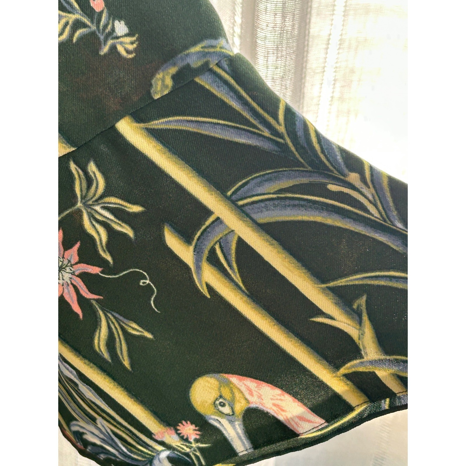 Ann Taylor Tropical Botanical Flamingo Print Bell Sleeve Fit Flare Dress Green 8