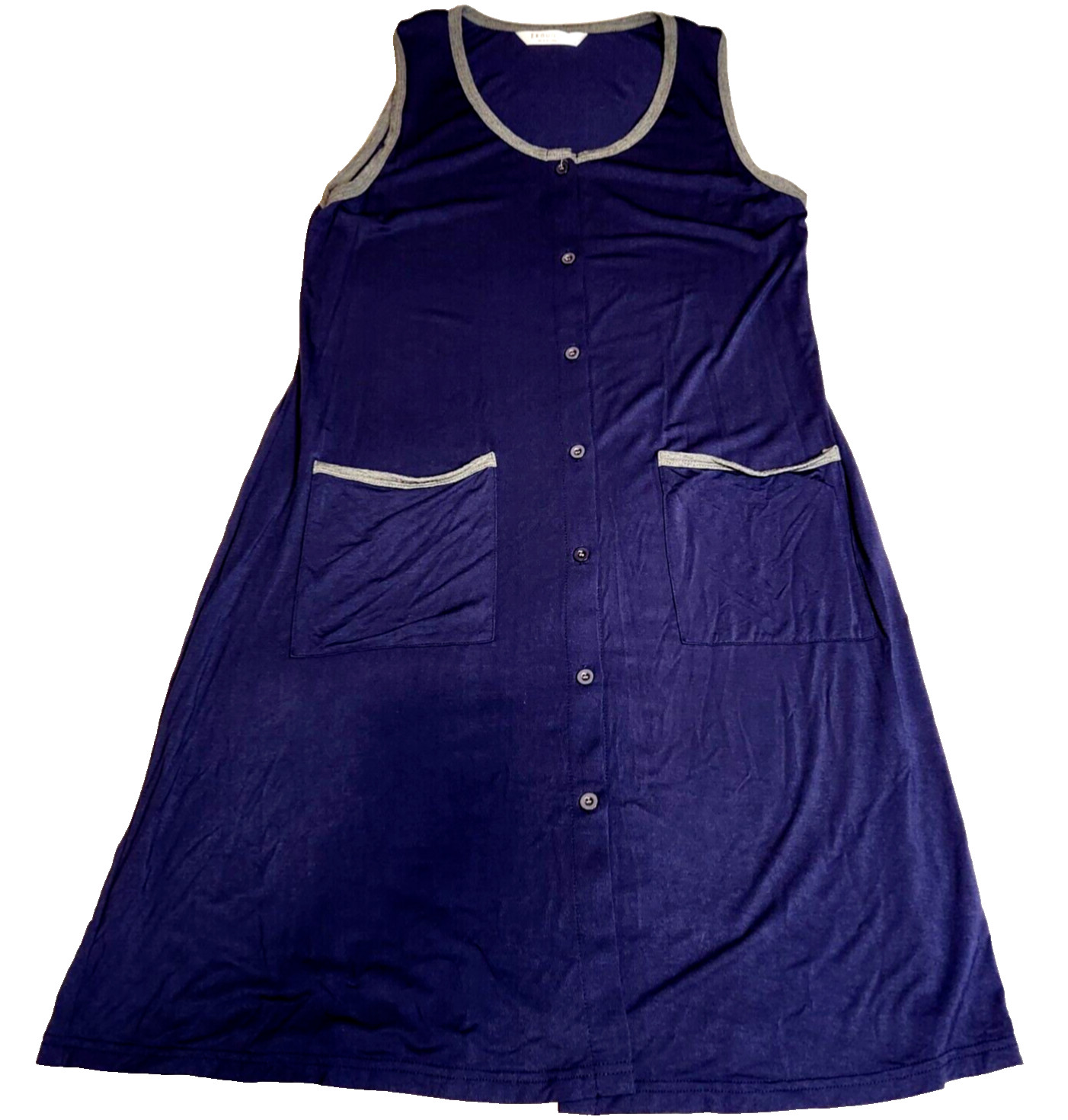 Ekouaer Womens Button-Up Sleeveless Dress Sz M Blue Scoop Neck Pockets Stretch
