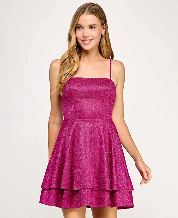 City Studios Juniors’ Straight-Neck Sleeveless Fit & Flare Dress – Pink – 15/16