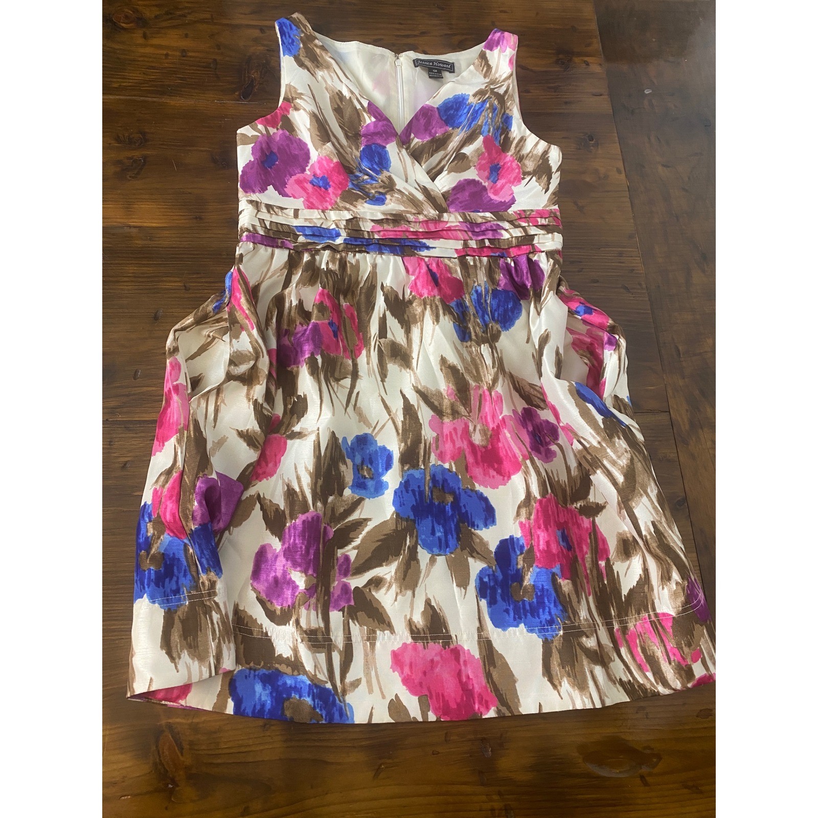Jessica Howard Floral Fit Flare Dress Pink Blue Purple 10P Pockets SKU F114