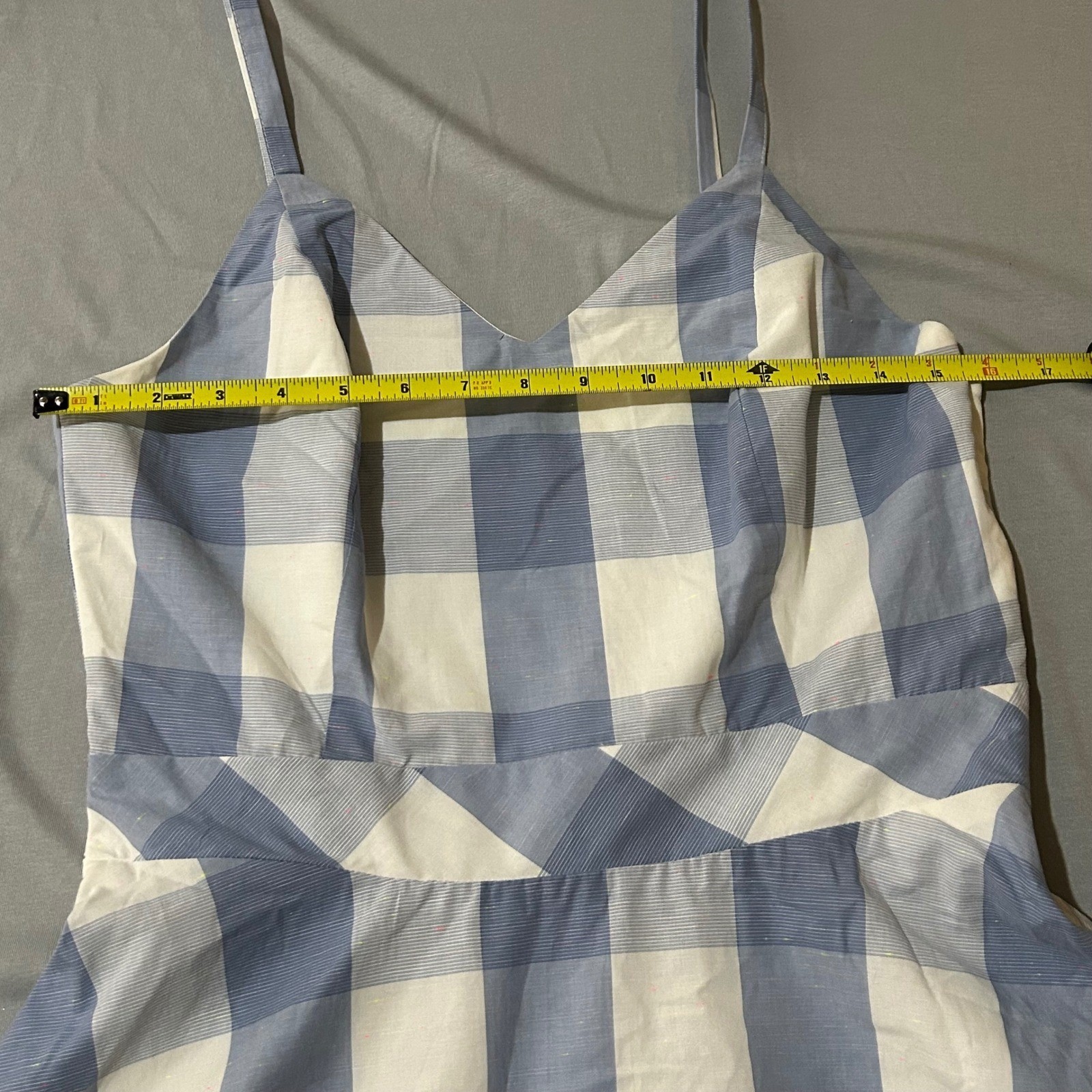 Copper Key Blue White Gingham Plaid with specks of pink and green Dress size M