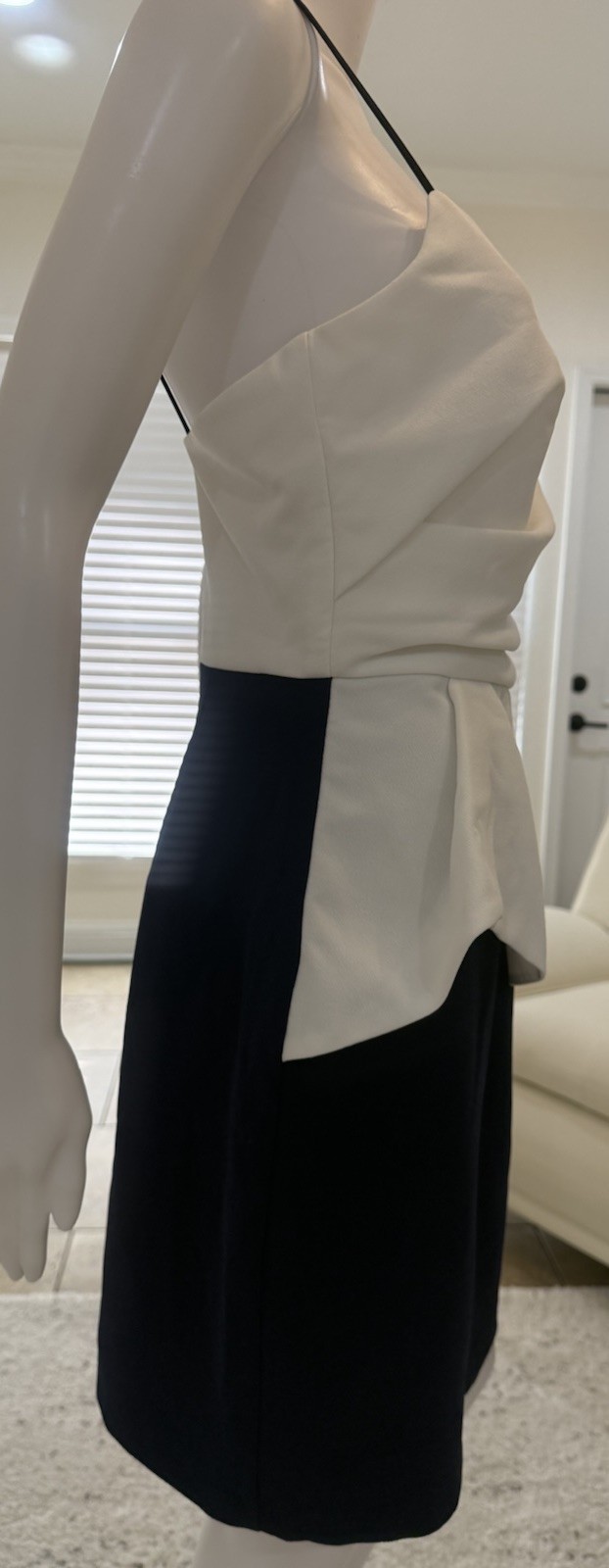 ABS Allen Schwartz White/Navy Strap Colorblock Peplum Mini Dress Size10