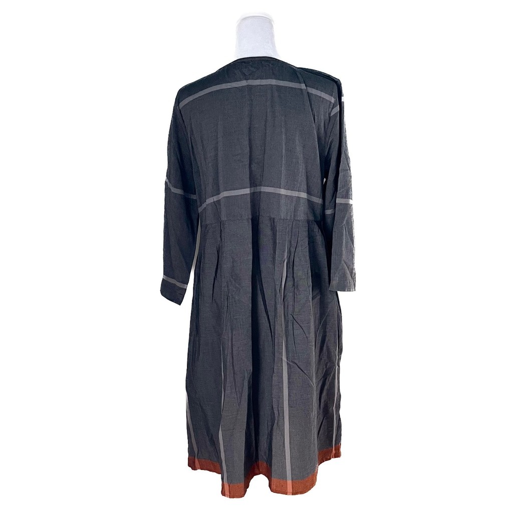 Gudrun Sjoden Gray Sripe Organic Cotton Oversized Midi Dress Small Lagenlook