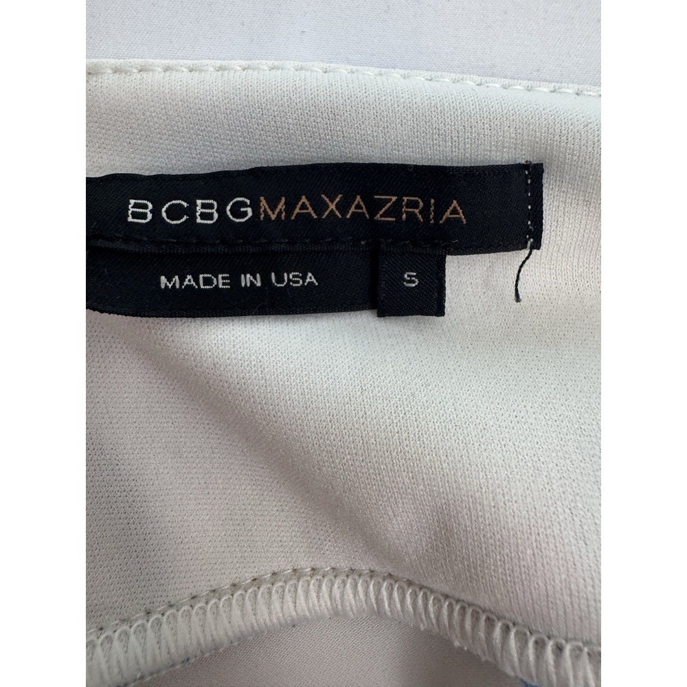 BCBGMAXAZRIA White Blue Peacock Abstract Print Size Small Strappy Mini Dress