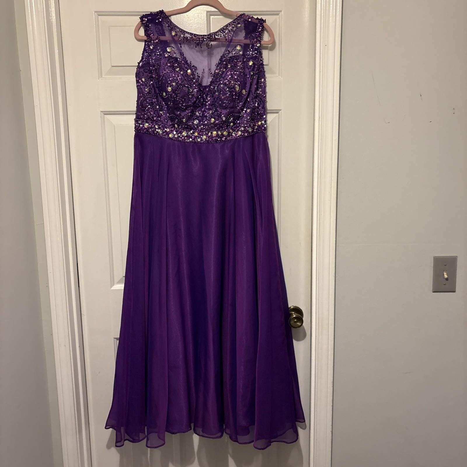 TEMPTATION Purple Gown Size 18 Embellished In rhinestones Sequins And Beads Full