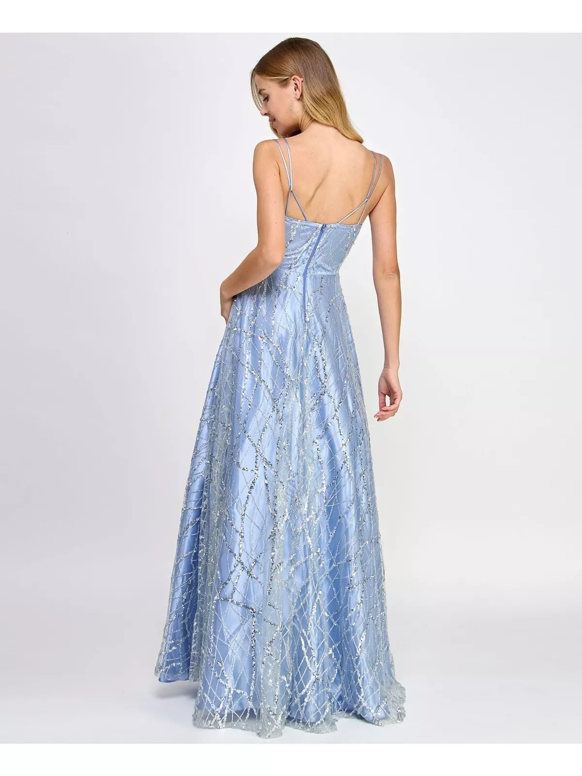 Say Yes Juniors’ Sequin-Embellished Ball Gown Silver/Blue Size 5/6 $189