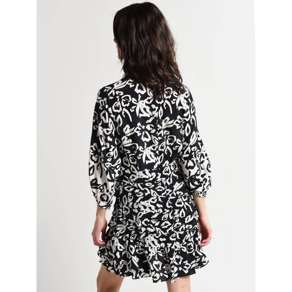 Tanya Taylor Black and White Silk Abstract Print V-Neck Mini Dress Size 10