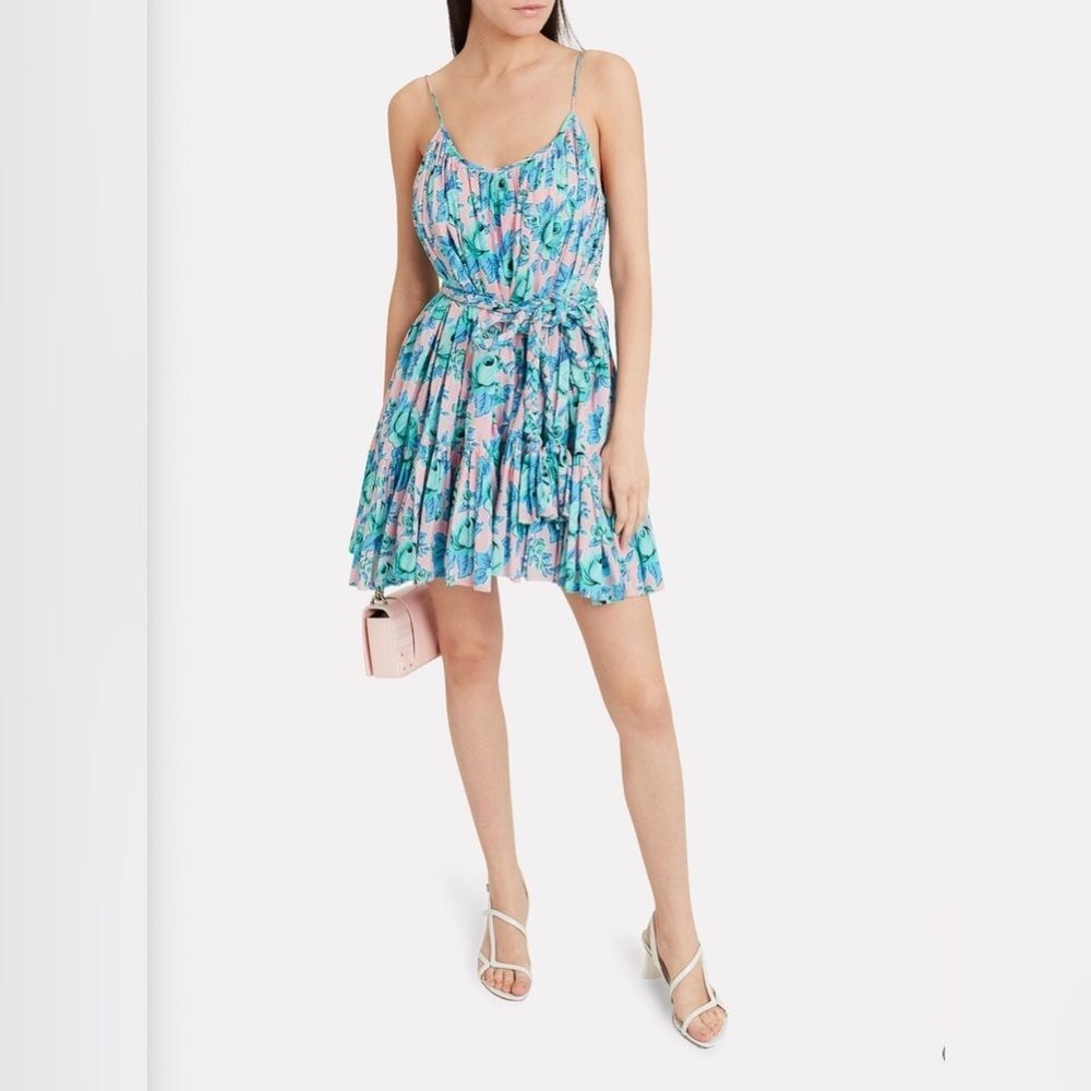 Rhode Nala Mini Dress Printed Cotton Blue Pink Floral Pop Size Large