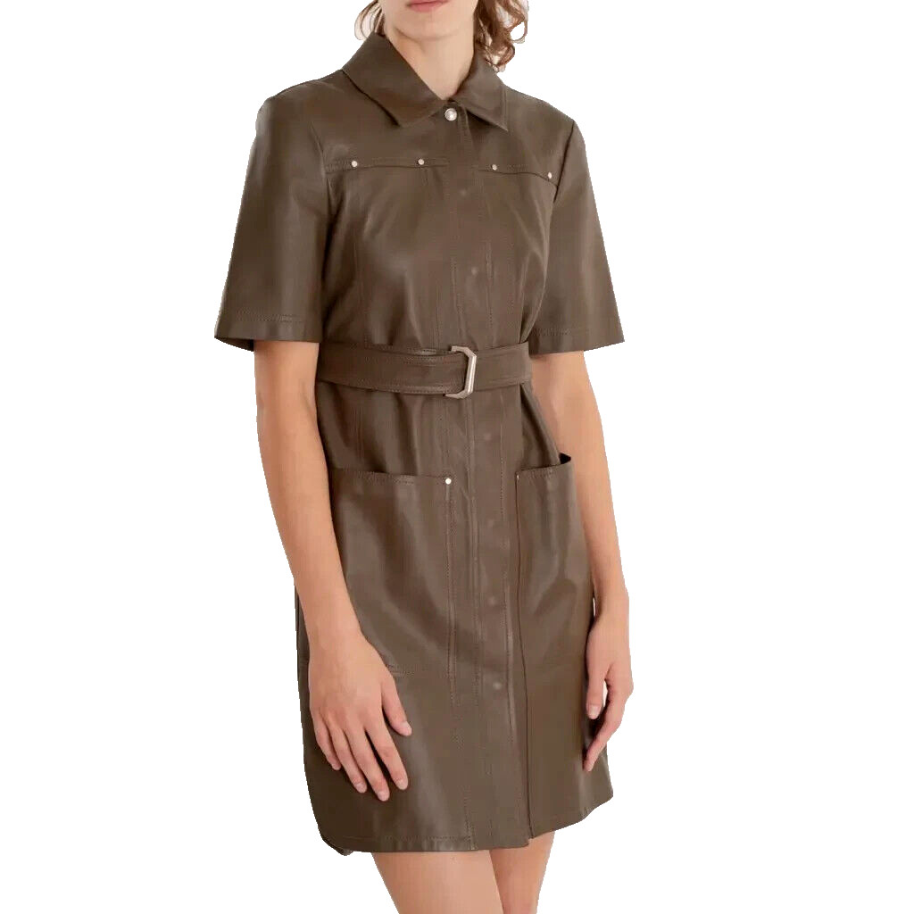 🌟 Sportmax by MAX MARA Nappa LEATHER Dress Usa2_ It36_ De32_ Uk4_ Fr34